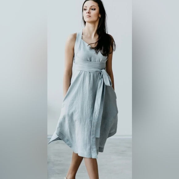 Motumo Summer Linen Handmade/ Soft Linen Dress Size Small In Peach - Picture 2 of 11